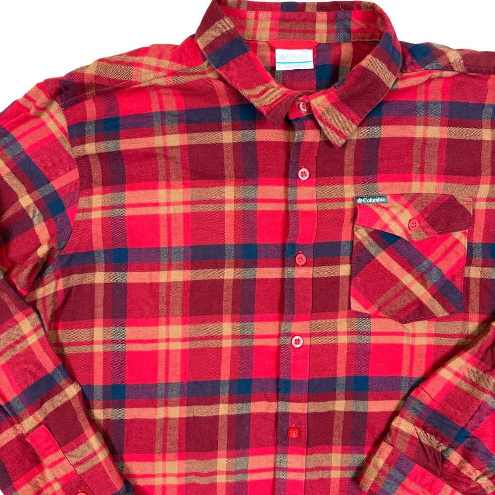 Columbia Button Down XL 24.5x30.5 Plaid Red Long Sleeve XM0559 Outdoorsy Gorpcor